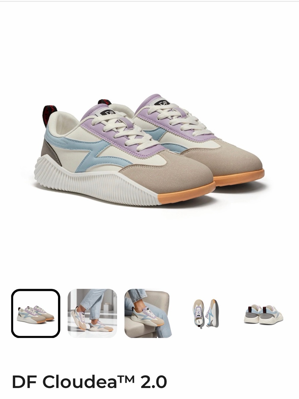 DF Cloudea 2.0 Women's Sneakers in Beige with Pastel Blue & Lavender